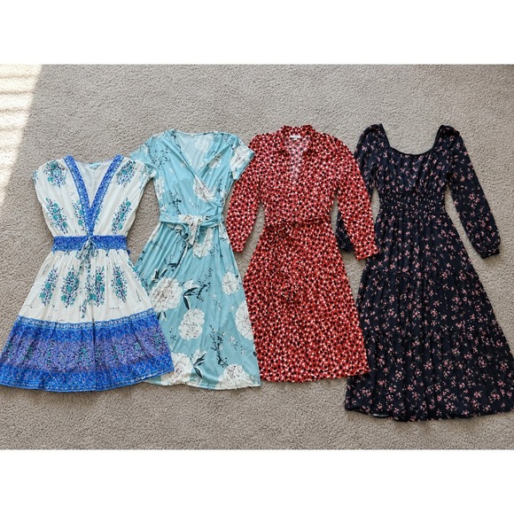 CeCe Dresses & Skirts - Womens Dress Lot of 4 Size M Floral Polka Dot Cottagecore Boho Spring Wrap Chic